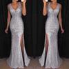 Kleid mit hohem Schlitz Damen Pailletten Abschlussball Party Elegant Dame Rückenfrei Sexy Kleid Damen Gold Elegant Brautjungfer V-Ausschnitt Langes Kleid