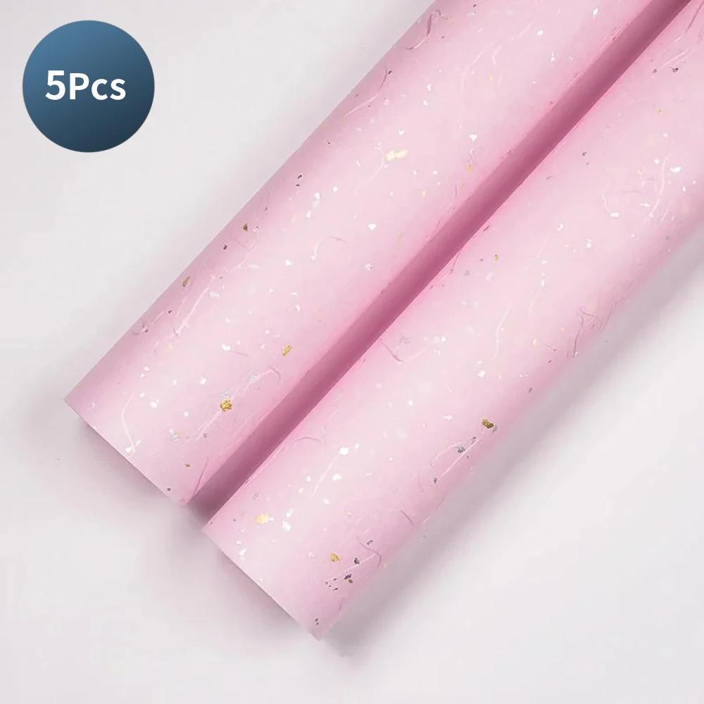 Korean Floral DIY Wrapping Paper Set - 5 Sheets, 6 Colors, Gold/Silver Sparkles, Waterproof for Bouquets & Gifts