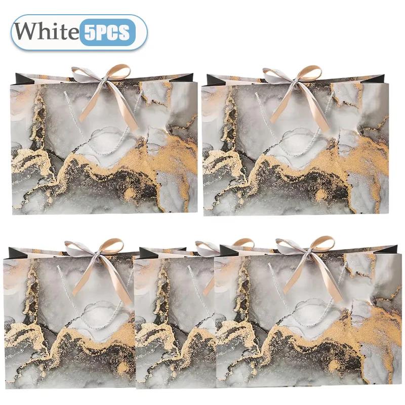 Large Marble Tote Bag with Green Gold Ribbon Bow Durable Storage Shopping Bag for Wedding Birthday Party Bridesmaid Gift Use