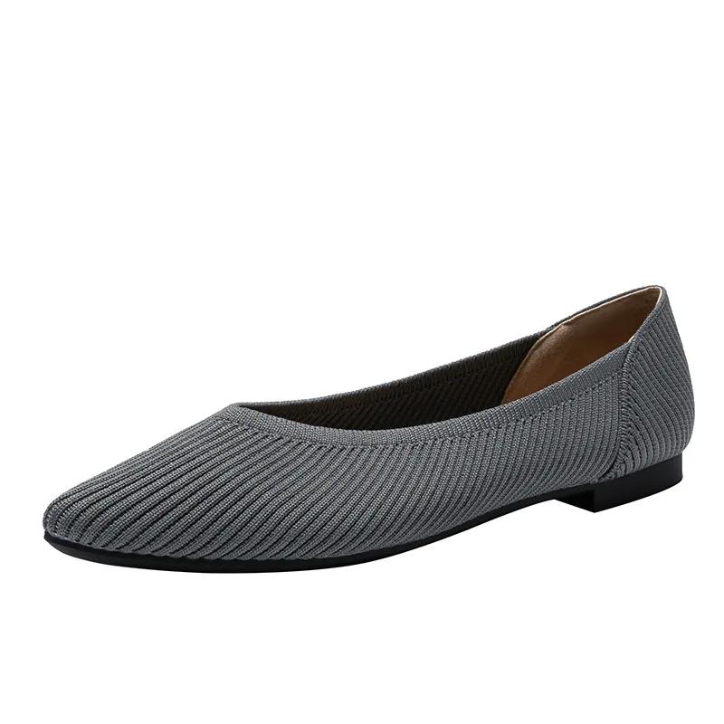 Women's Flat Shoes Spring and Autumn Fashion Knitted Breathable Non Slip Rubber Sole Pointed Women Comfortable Casual Boat Shoes