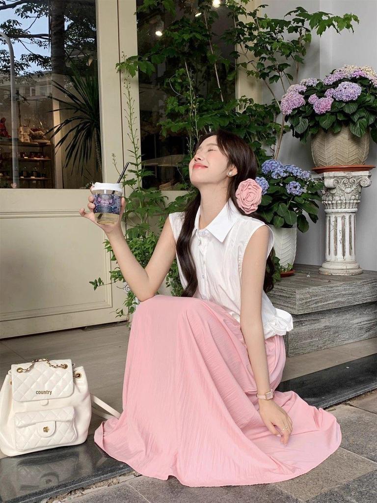 Elegant Summer Sleeveless Blouse & Long Skirt Set for Women - This Year's Popular Two-Piece