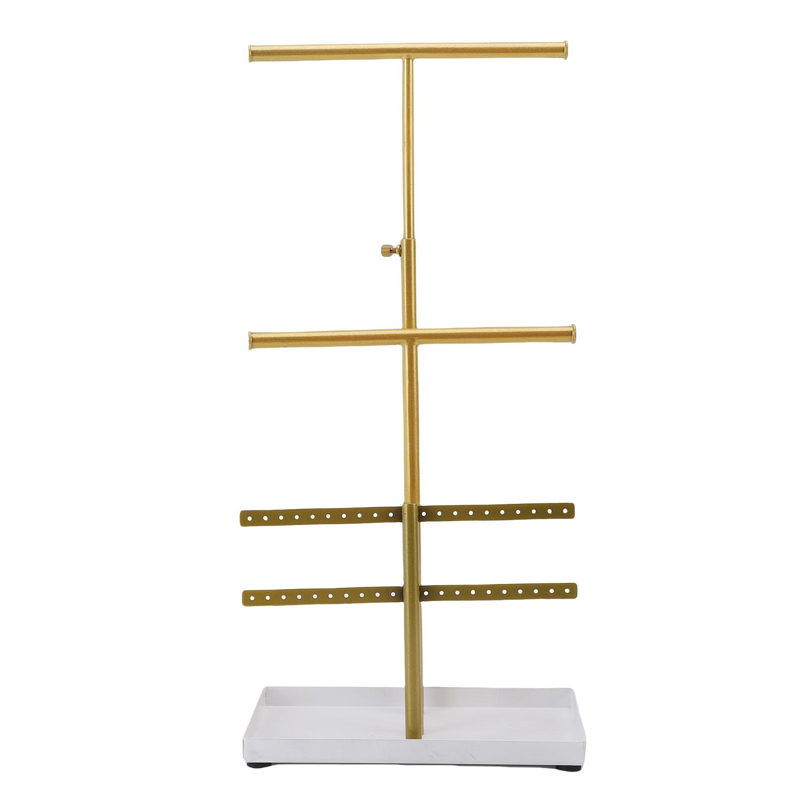 

Jewelry Holder Stand 3 Tier Necklaces Earrings Bracelets Rings Metal Display Organizer with Tray