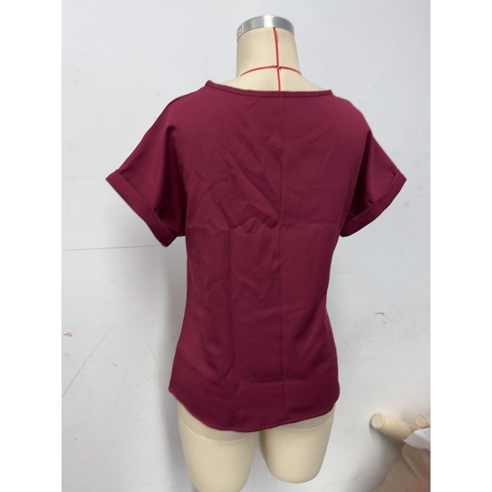 Pullover Shirt Sommer Damen Oberteile O-Ausschnitt Reißverschluss Patchwork Knopf Falsche Taschen Dekoration Oberteile Einfarbig Kurzarm Damenbekleidung