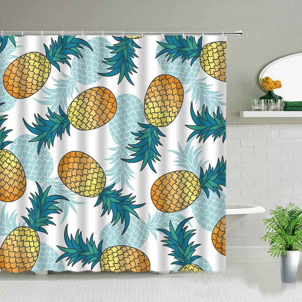 Nordic Style Pineapple Art Shower Curtains Waterproof Bathroom Curtain Polyester Fabric Bath Bathtub Decor With Hooks Washable