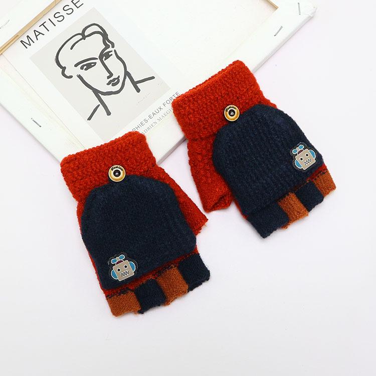 Children's Winter Wool Flip-Top Gloves - Warm, Cartoon Design for Elementary Boys & Girls