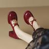 Vintage Patent Leather Mary Jane Shoes Women's Pump 2026 Spring Woman Bowcknot New Coarse Heel Club High Heels Shoes