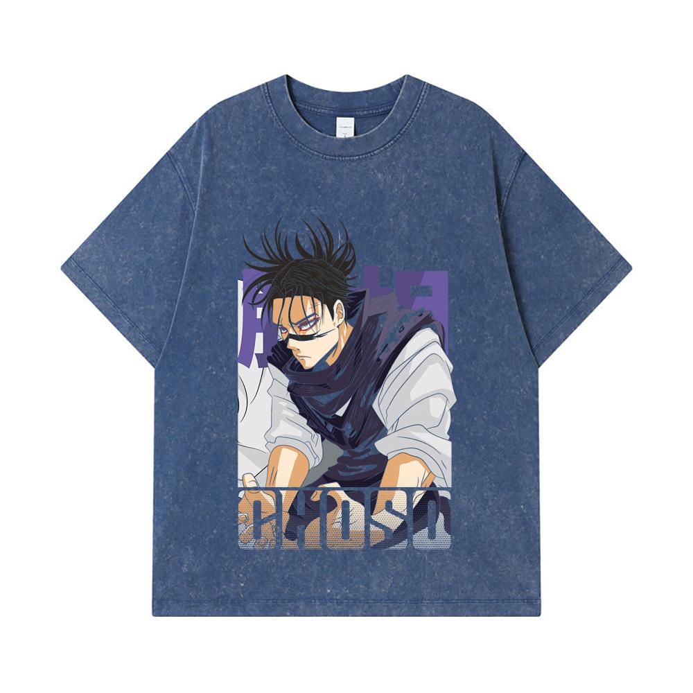 

275 GSM Washed T-shirts 100% Cotton Jujutsu Kaisen V29 Choso Print Unisex Heavy Cotton T Shirt 2XL королівський синій колір