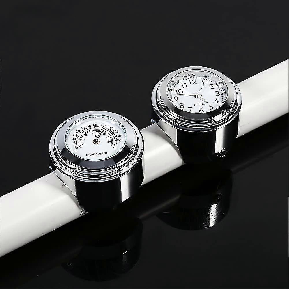 Motorcycle Handlebar Watch, 7/8 "waterproof Motorcycle Handlebar Mount Digital Clock And Temp Thermometer White