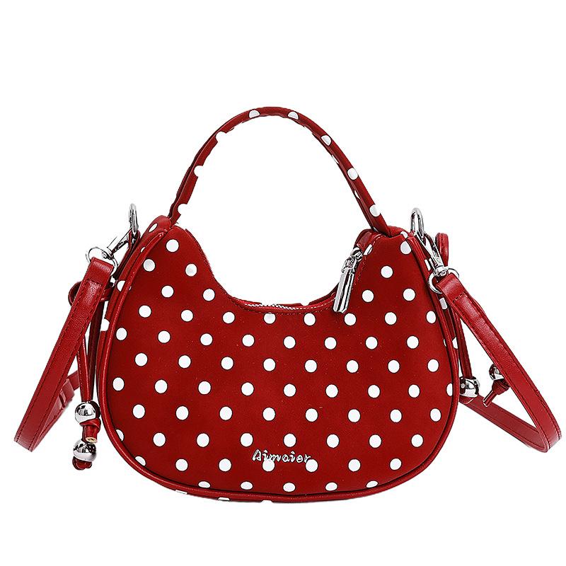 2025 Autumn New Retro French Polka Dot Bow Hand Bag High Value Fashion Messenger Handbag Bag Women
