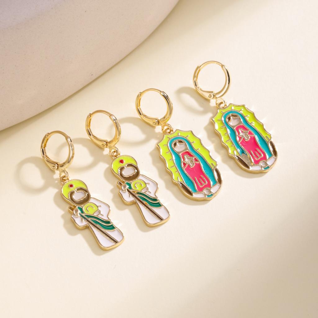 Nidin San Judas Tadeo Virgen De Guadalupe Enamel Drop Earrings For Women Colorful Drip Oil Religious Catholic Ear Jewelry Gifts