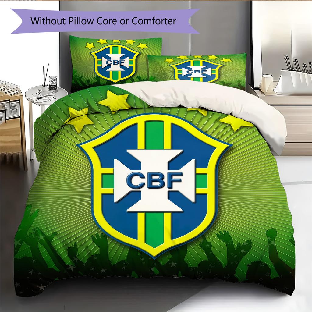 Brazil National Football Team Pattern Bedding Quilt Set Home Decoration Gift (1 * duvet cover + 2 * pillowcase without core)