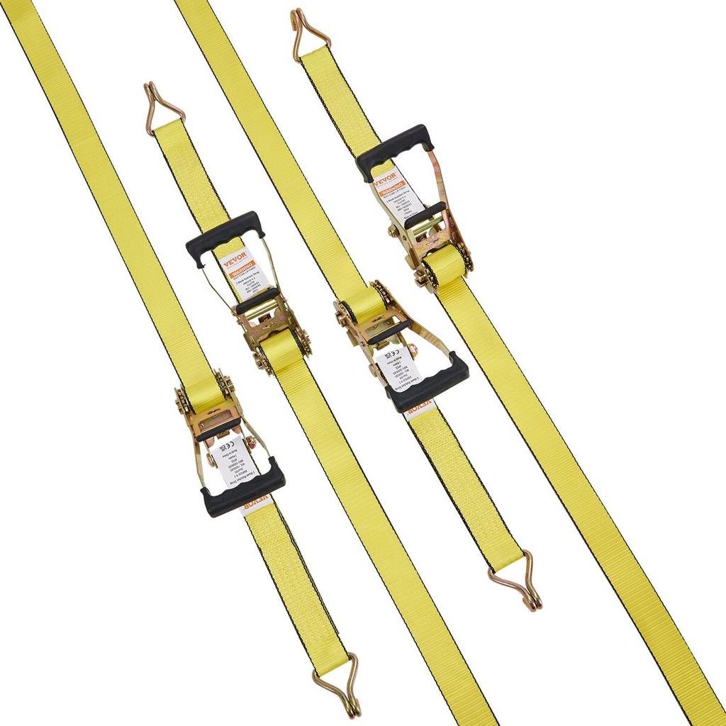 Ratchet Tie Down Straps (4PK), 5000 lb Break Strength, Double J Hook Includes 4 Premium 2" x 15' Rachet Tie Downs with Padded Handles, for Moving