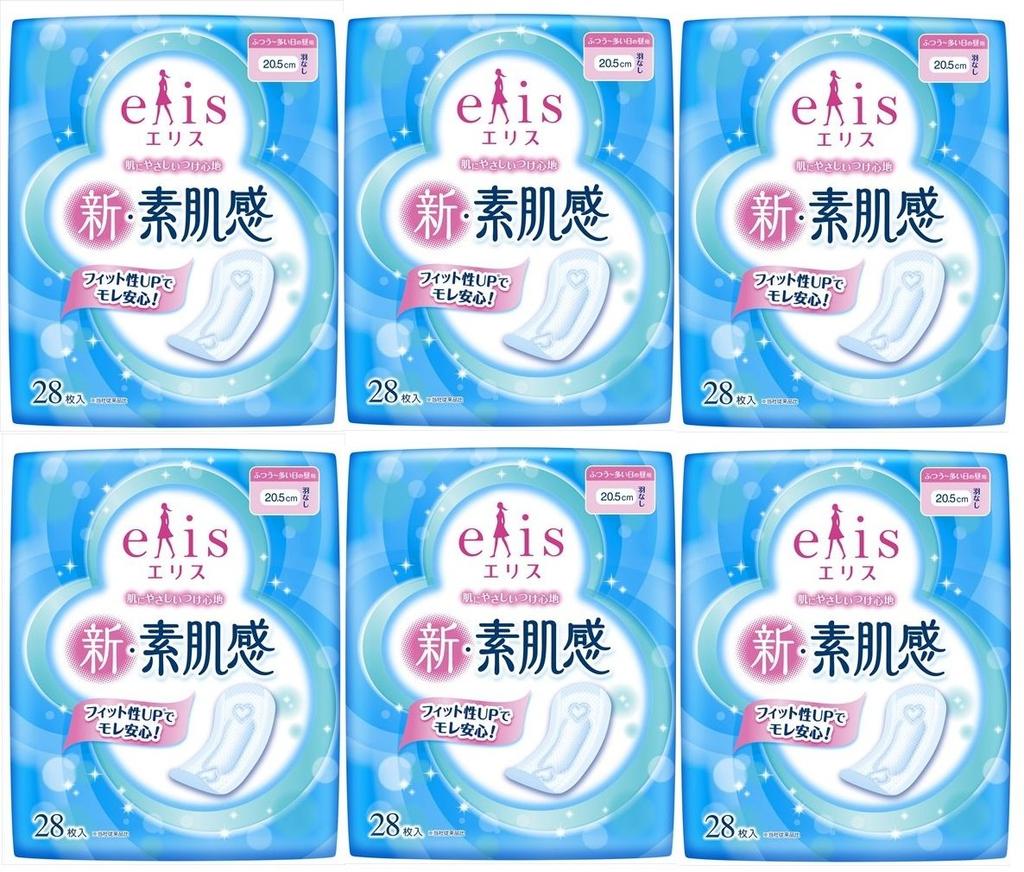 Ellis New Bare Skin Feeling Normal to Heavy Daytime 28 Sheets x 6 Packs [Bulk Purchase] (For Use) Wingless,