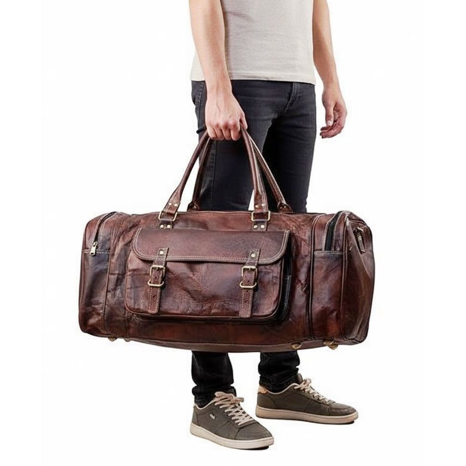 

Кожаная дорожная дорожная сумка-мессенджер, спортивная сумка для выходных на ночь 24 x 9 x 11 in коричневый