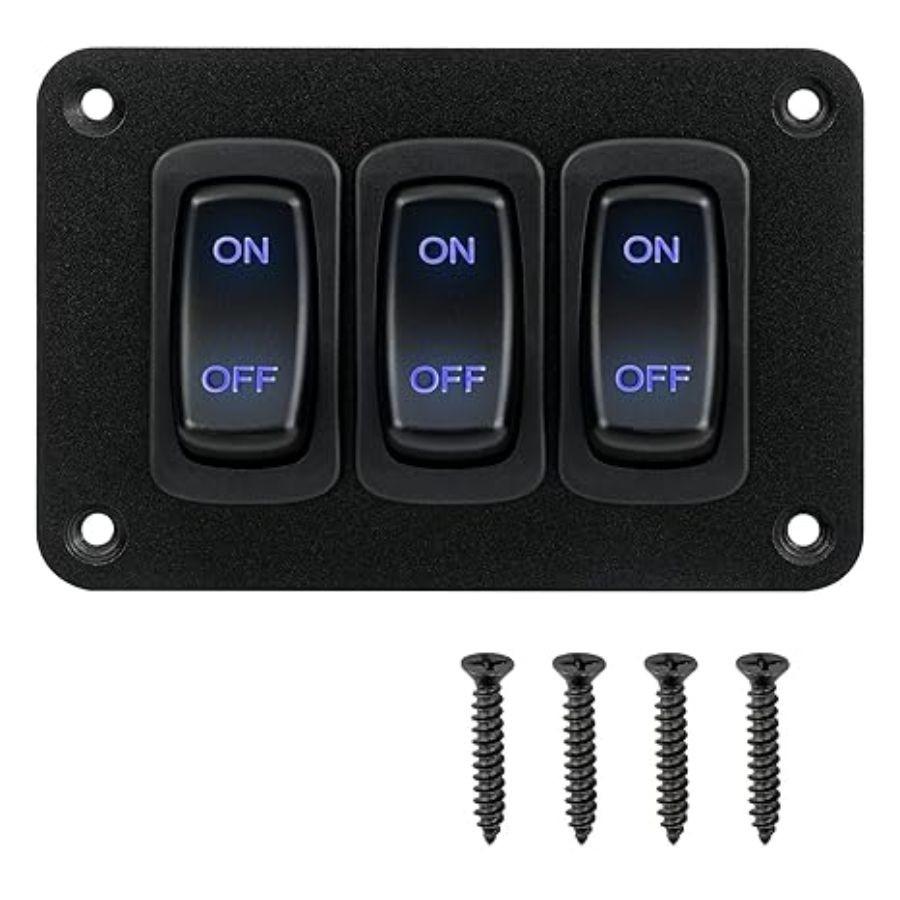 Switch Panel, 3 Gang Toggle Switch Panel 12V, Waterproof 5 P Boat 3 Gang