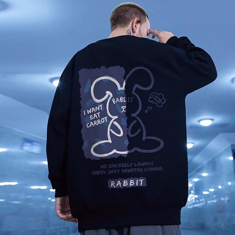 Fashion Men's Sweatshirt Animated Rabbit Print Long Sleeve T-Shirts For Men Top American Style Street Hip-Hop Oversized Clothing