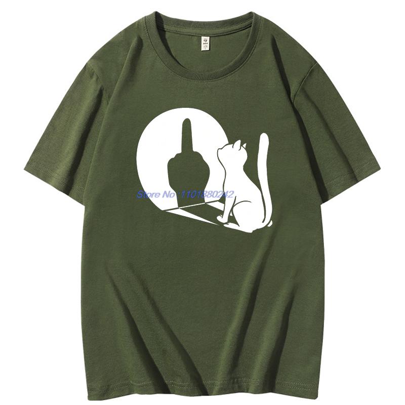 Summer Tops Tshirt Middle Finger Cat Shadow Fashion Graphic Tee New Arrival Goods Mens Short Sleeve Tee Cotton Tshirt