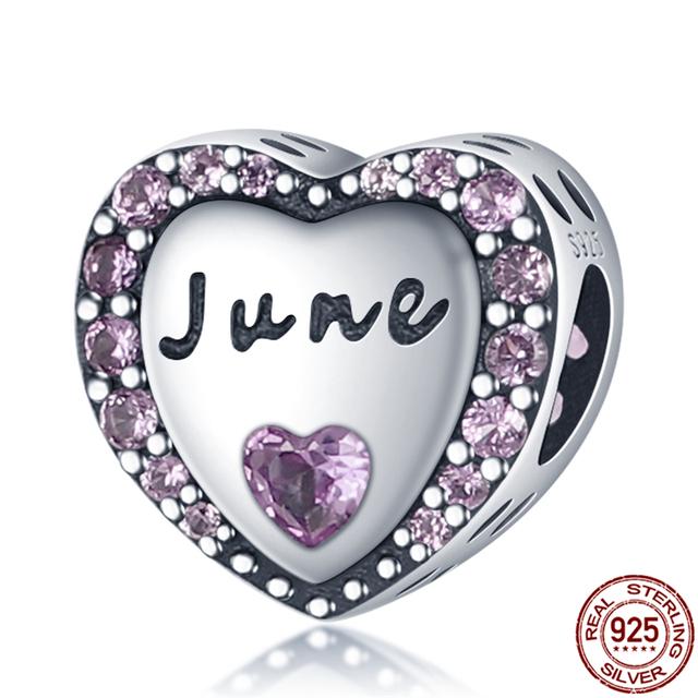 New 925 Sterling Silver Birthstone Heart Pendant Letter Series Bead Fit Original Fashion Charms Bracelet Women Jewelry Diy Gift