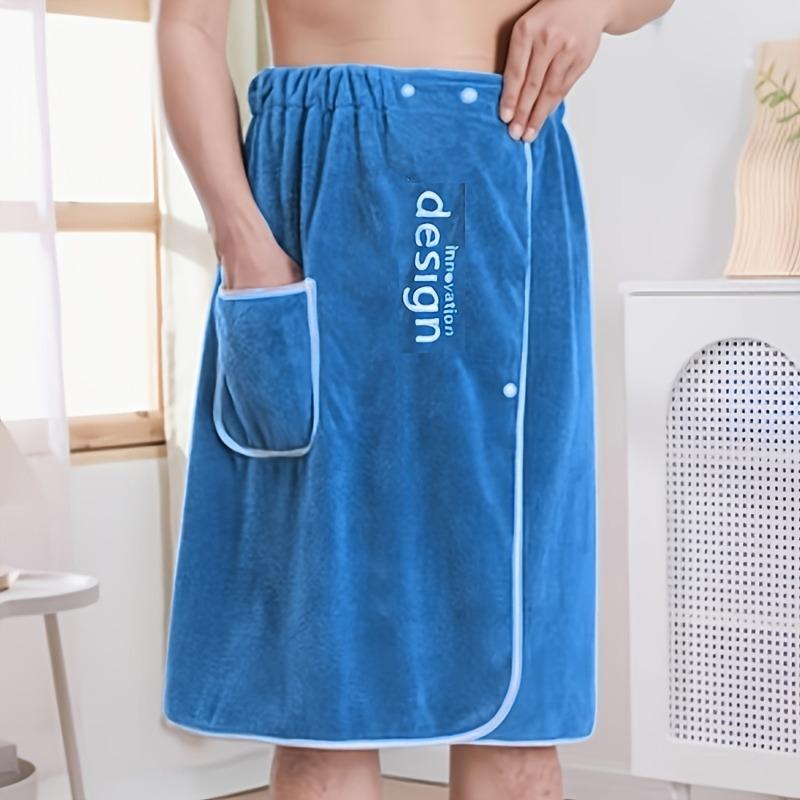 1pc Coral Fleece Absorbent Men's Wearable Spa Wrap with Pocket - Soft Sauna Wrap, Embroidered Shower Supplies, Shower Skirt