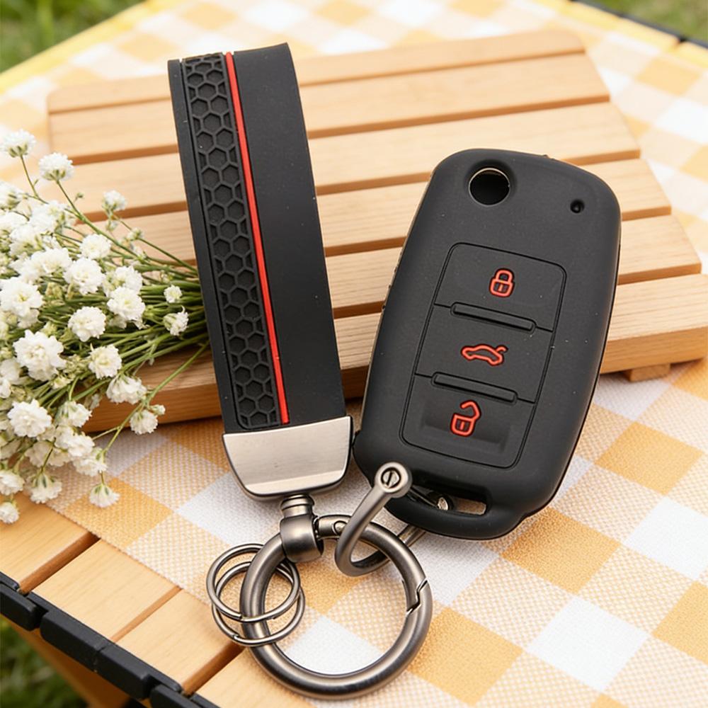 Key Fob Cover for VW Polo Golf Passat Tiguan Octavia MK7 B7 B8 with Keychain Anti-Scratch Guard Shockproof Protection Soft Grip Texture