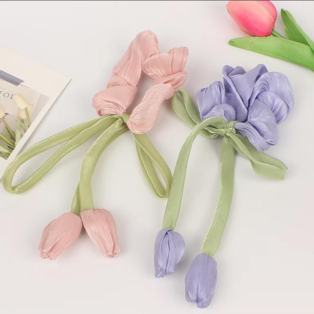 HAPVITAL Chiffon Stylish Hair Hair Elegant Hair Simple Hair Solid Extra Large Scrunchie, Rope, Tie, Accessory, Satin, Accessory, Large, Color, (Tulip