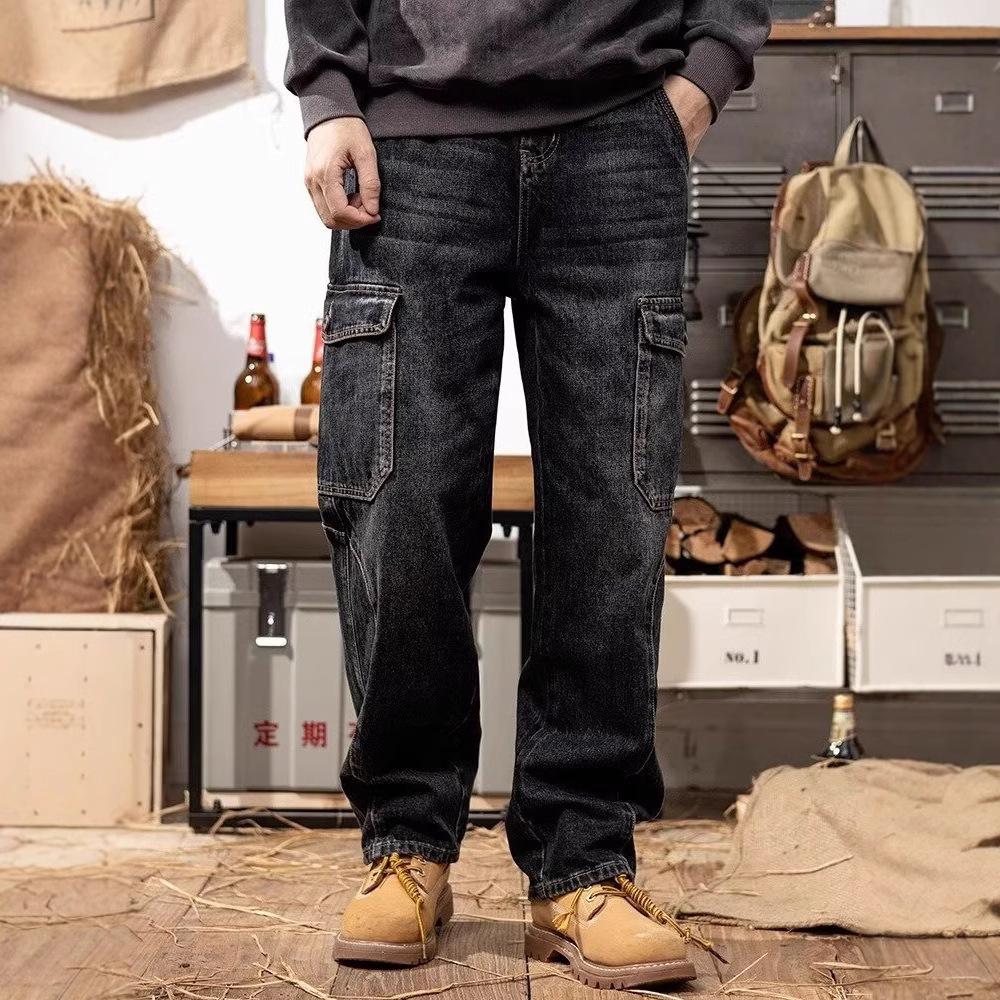 JYL Men's Cargo Jeans Multi-Pocket Workwear Construction Durable Labor Protection Denim