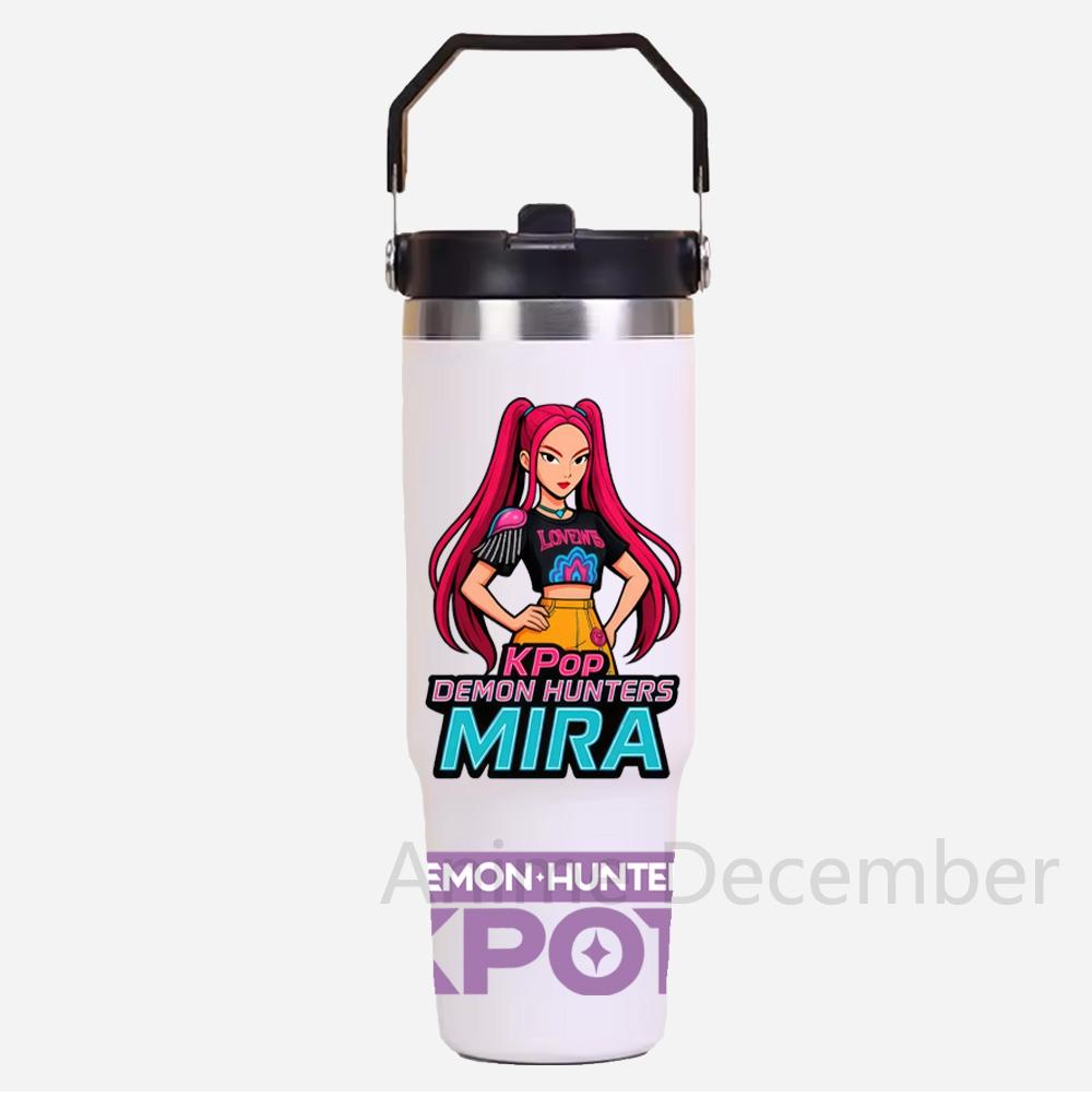 30oz Anime Kpop Car Stainless Steel Water Cup K-Pop Demon Hunters Toy Girl Group Rumi Zoey Mira Figures Cartoon-Printed Gift