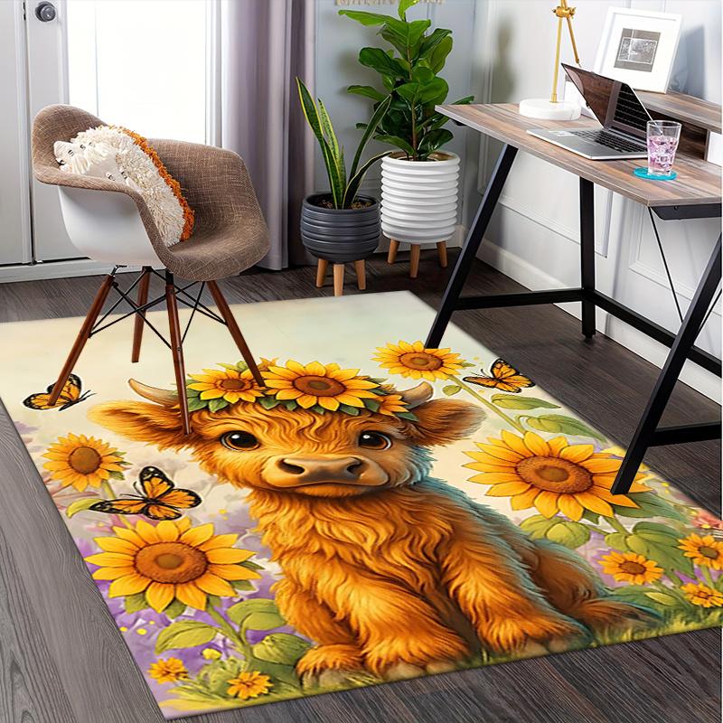 Sunflower Cow Chair Mat Office Carpet, Oversized Rug for Home Decor, Sofa Mat, Desk Pad Gift, Suitable for Bedroom, Living Room, Various Rooms