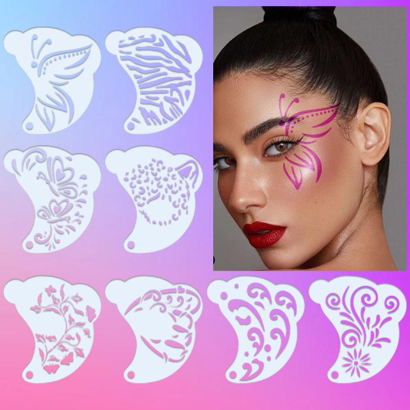 16Pcs Face Painting Tattoo Stencil Set Reusable Hollowed Body Art Paint Stencils Diy Eyebrow Templates Hand Drawn Spray Painting