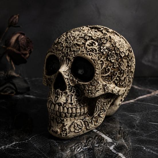 Festive Halloween Window Displays Creative Skull Flowers Sculpture, Human Head Skeleton Statue, Collectible Ornaments for Home Decor Decor,