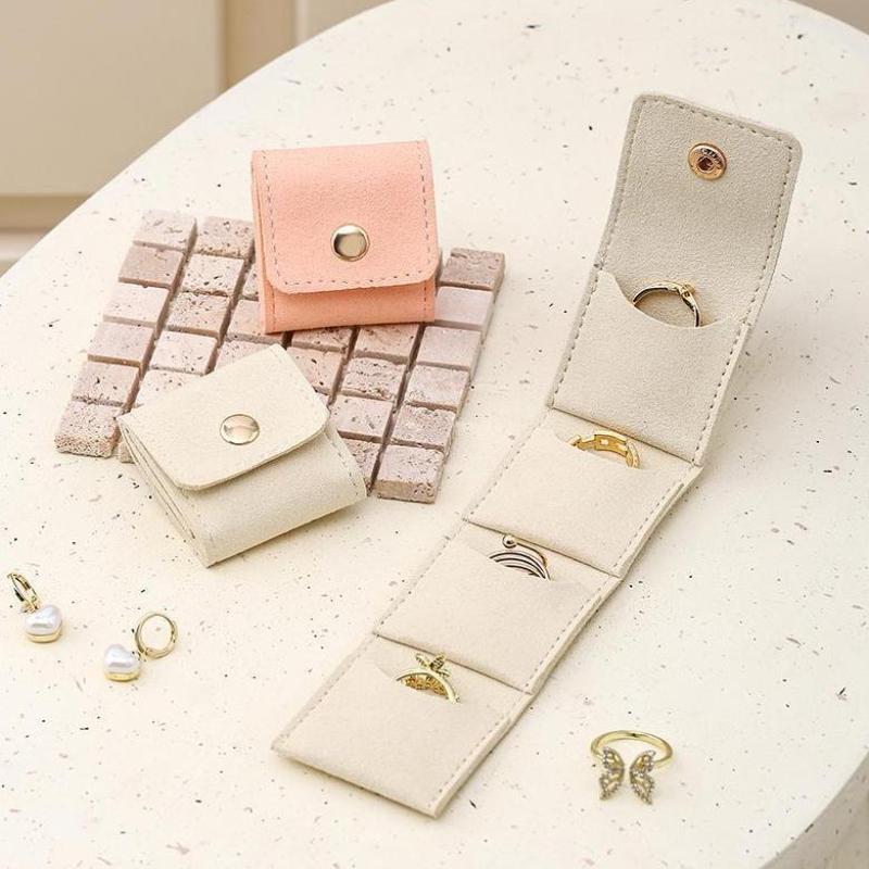 Niedliche kleine Mikrofaser-Taschen mit Druckknopfverschluss Schmuck Faltbare Aufbewahrungstaschen Stecker Ohrringe Ring Anhänger Halskette Organizer Geschenktaschen