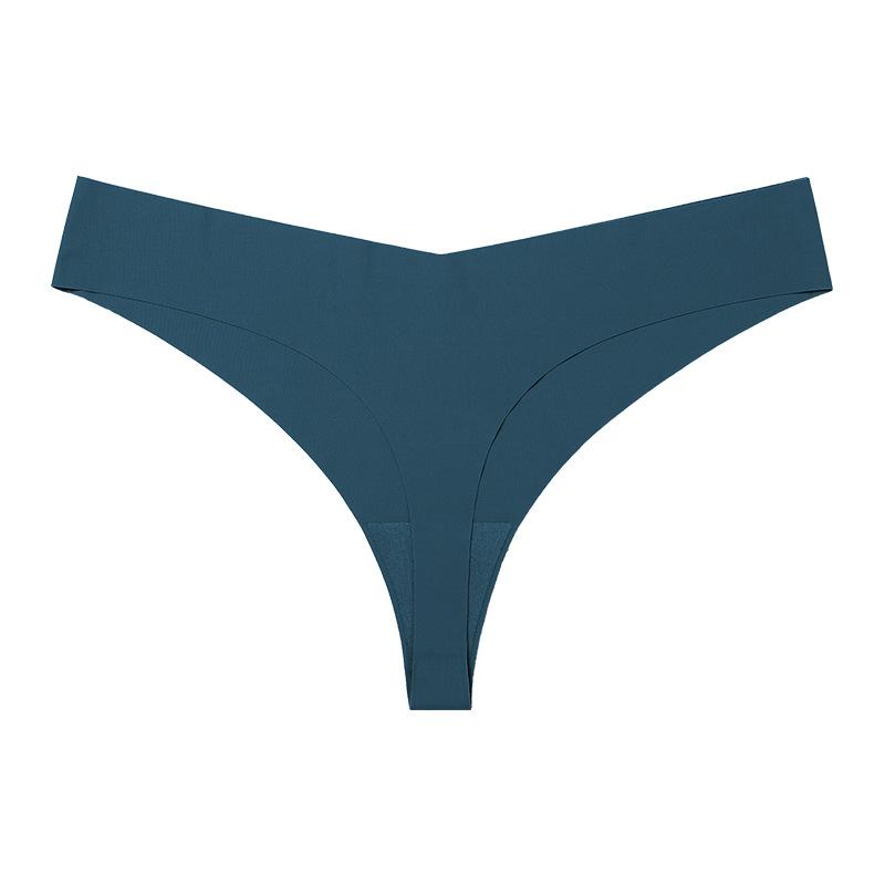 

European and American T-panties, sexy seamless ice silk quick-drying sports fitness briefs T-panties S темно-синий