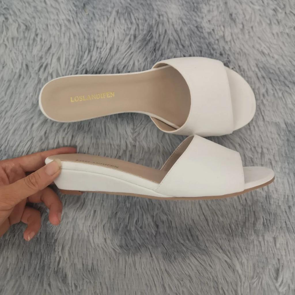 Women Temperament Slippers 3cm Velvet Mules Wedge Sandals Slipper Open Toe High Heels Casual Dress Party Woman Shoes Plus Size