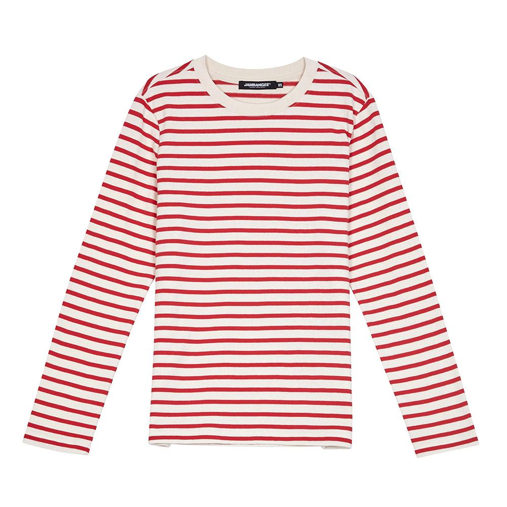 JAMBANGEE Women'S) Yarn-Dyed Striped Long Sleeve T-Shirt (Semi-Oversized Fit)_Dn3Wts564-Re