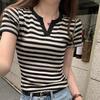 Spicy Girl Striped Color Block Short Sleeve Polo - Women's Summer Slimming Versatile Top