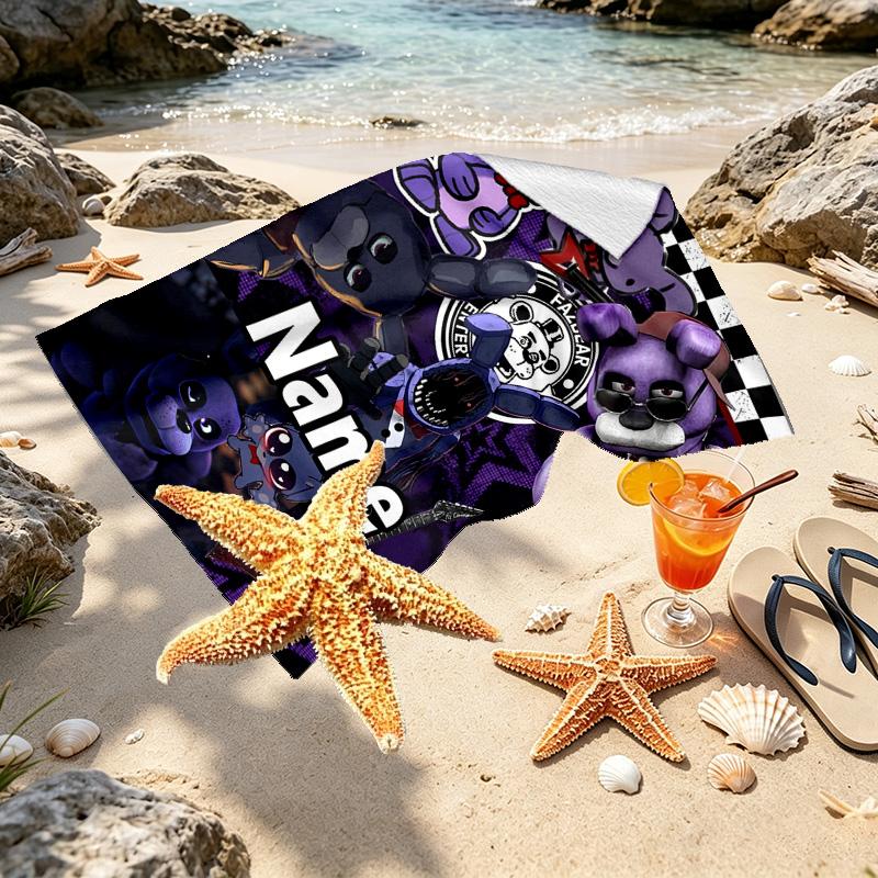 Custom Name Personalized Five Nights At Freddy's Print Beach Towel, for Trip Camping Beach Party Home Decor, Birthday Gift for Family & Friends
