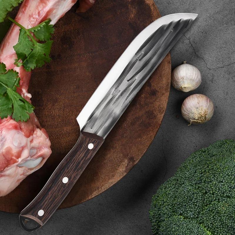 Grillkniv i rustfritt stål Håndsmidd kjøkkenkniv Utbeningskniv Sharp Meat Cleaver Bærbar
