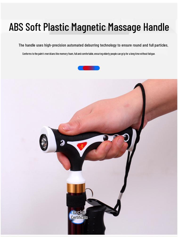 Yunxiang Verstellbare Vierfuß-Gehhilfe für Senioren - Rutschfest, Teleskop-Gehstock mit Licht, Aluminiumlegierung