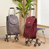 Compact Folding Stair-Climbing Trolley with Seat, Stainless Steel Rod, Outdoor Grocery Cart