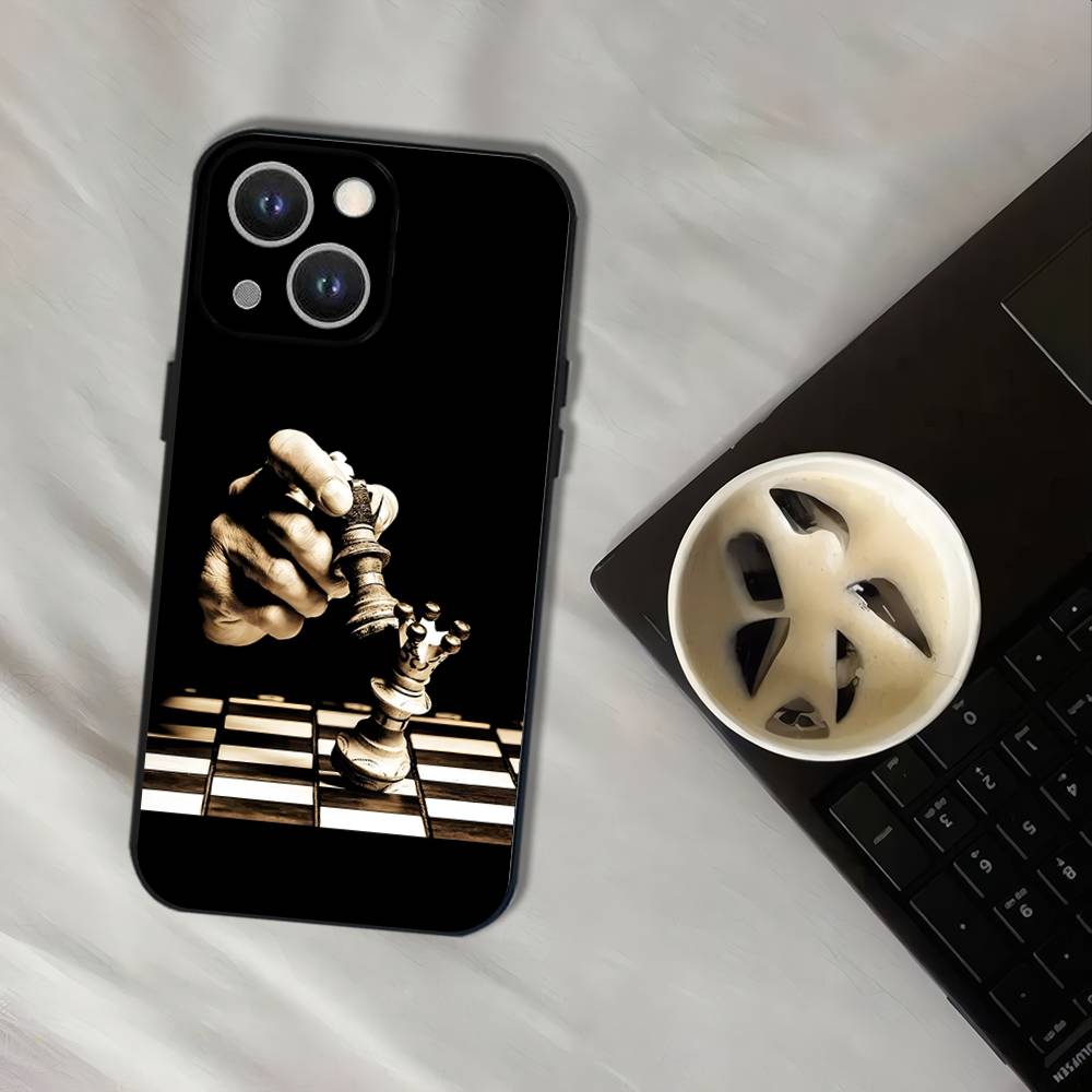 Chess Phone Case For iPhone 17,16,15,14,13,12,11,Pro,XS,Max,XR,Plus,E,SE4,Mini Black Soft Cover