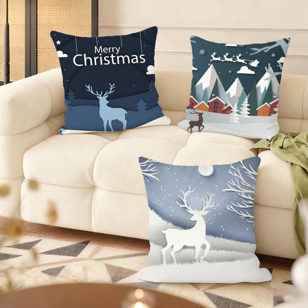 Blue And White Moose Cushion Cover Silky Short Plush Home Sofa Cushion Cover - Invisible Zipper Home Decoration