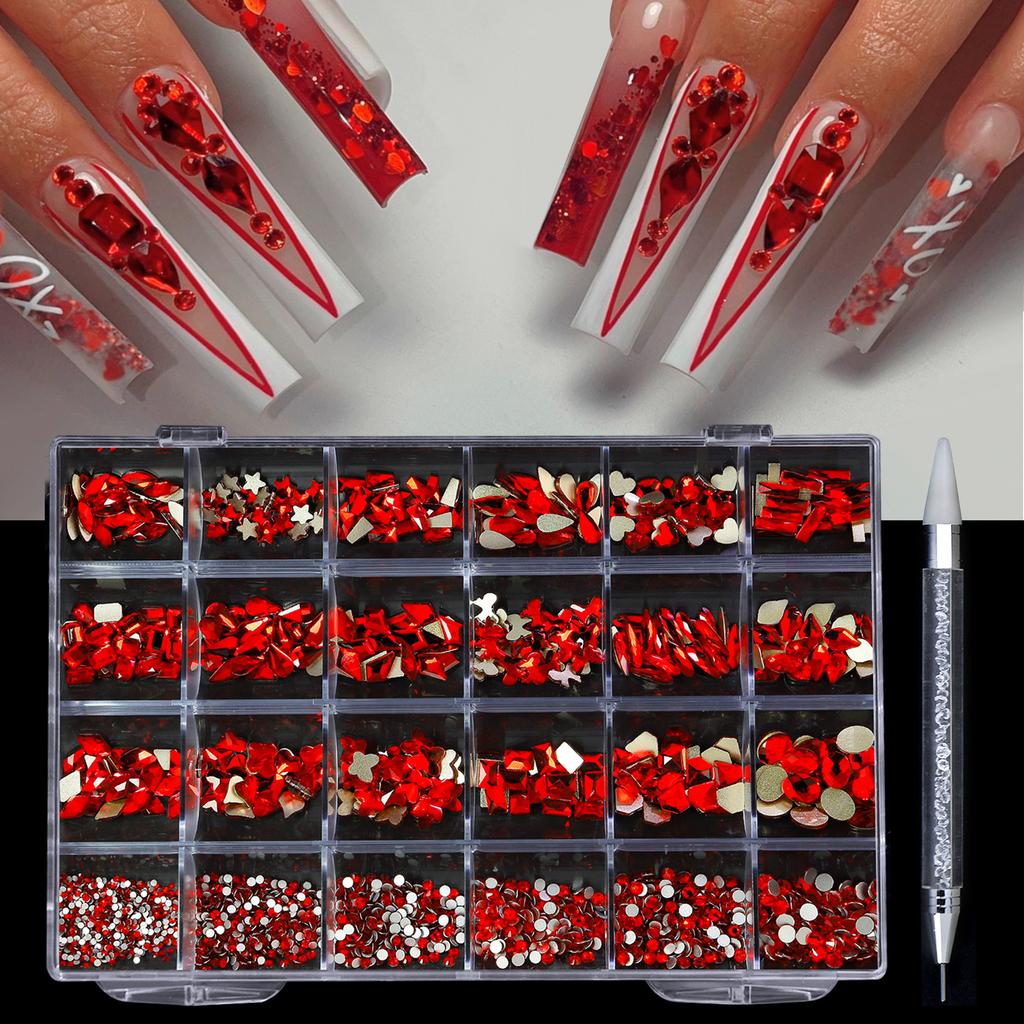 Nail Crystal Rhinestones Kit,Mix Shape AB Glass,3D Diamonds Flatback Crystals with Drill Pen,Nail Crystal,Nail Art Decor