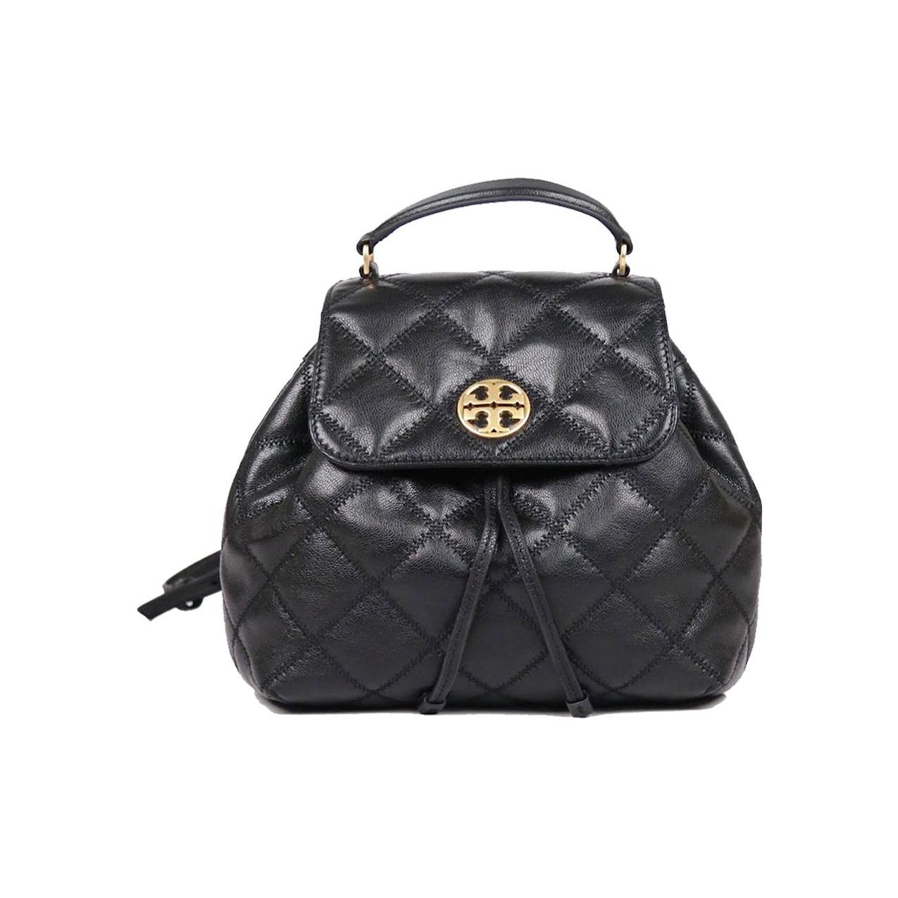 

Tory Burch Vintage Minimalist Checkered Stitching Double T Metal Logo Leather Backpack Women backpack Black Gold 137410-001 Basic Set (Bag+Dust Bag)