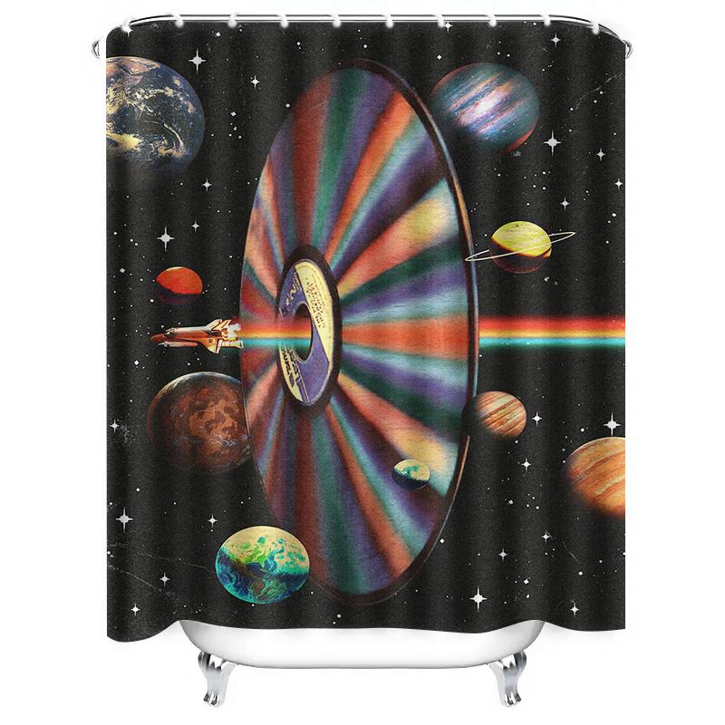 Colorful Space Shower Curtain with Solar System Planets for Bathroom Decor 180x240cm