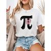 European Size Women'S Casual Crew Neck T-Shirt with Pi Symbol & Pink Bow Graphic - Short Sleeve, Lightweight, Perfect for Spring & Summer