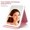 USB Rechargeable Vanity Mirror with Touch Screen, 3 Color LED Lights & Dimming, Portable Folding Makeup Mirror for Home & Travel