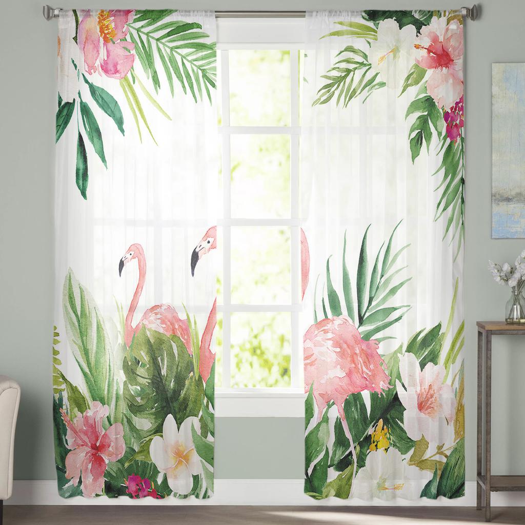 Flamingo Turtle Plant Flower Watercolor Modern Tulle Curtains For Living Room Bedroom Home Kitchen Window Sheer Curtains
