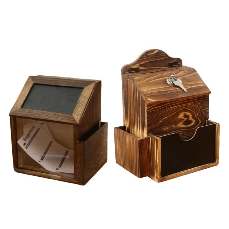 Handcrafted Wooden Feedback Box Featuring Lockable Slot Removable Writing And Storage Compartment For Office Decoration