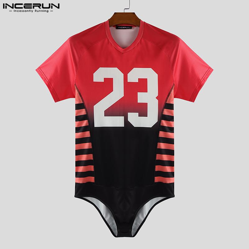 INCERUN Men's Sleeveless Letter Print Fitted Leotard Jumpsuits Underwear