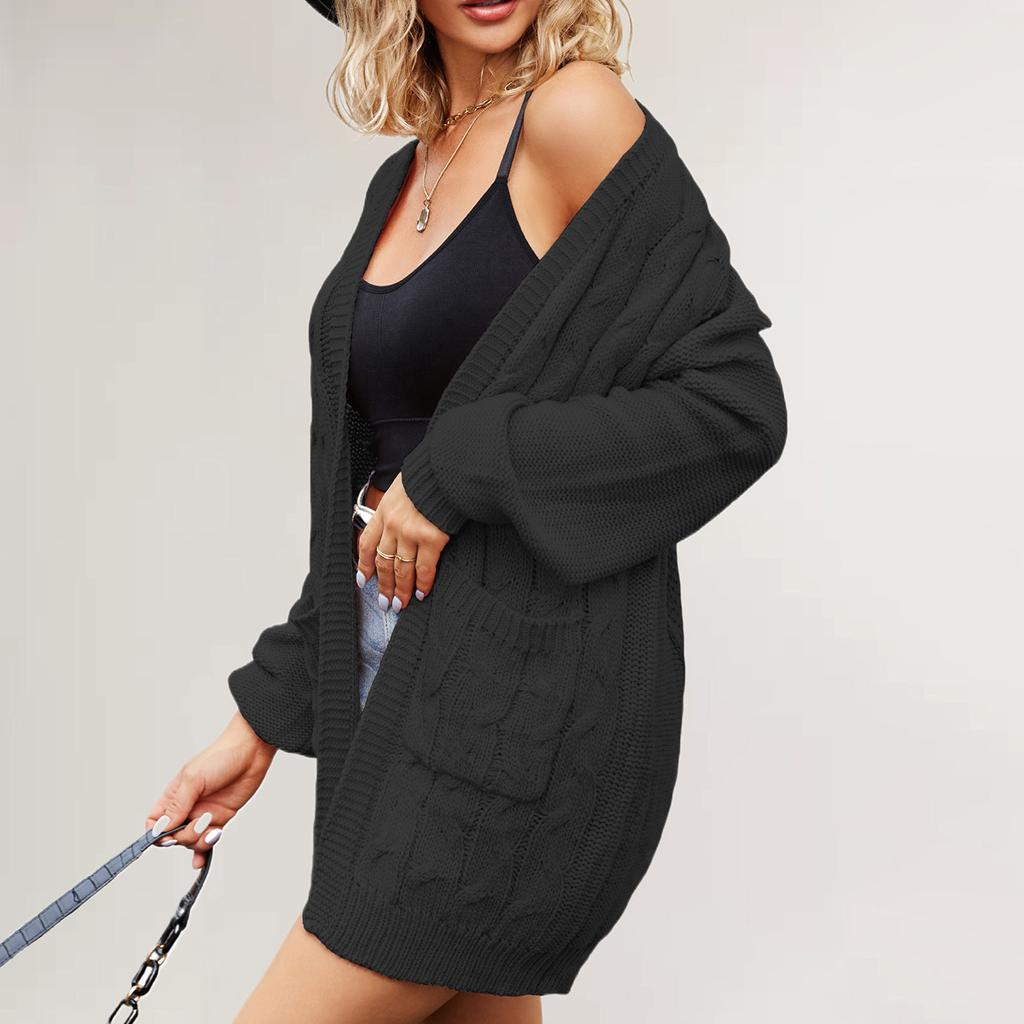 Herbst und Winter Dough Twists Cardigan Lockerer mittellanger Pullover Europäische und amerikanische Damenbekleidung